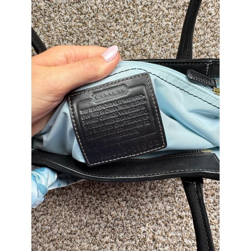 Coach Madeline Shoulder Leather Tote Bag Medium Black Turnlock Blue Scarf 11555